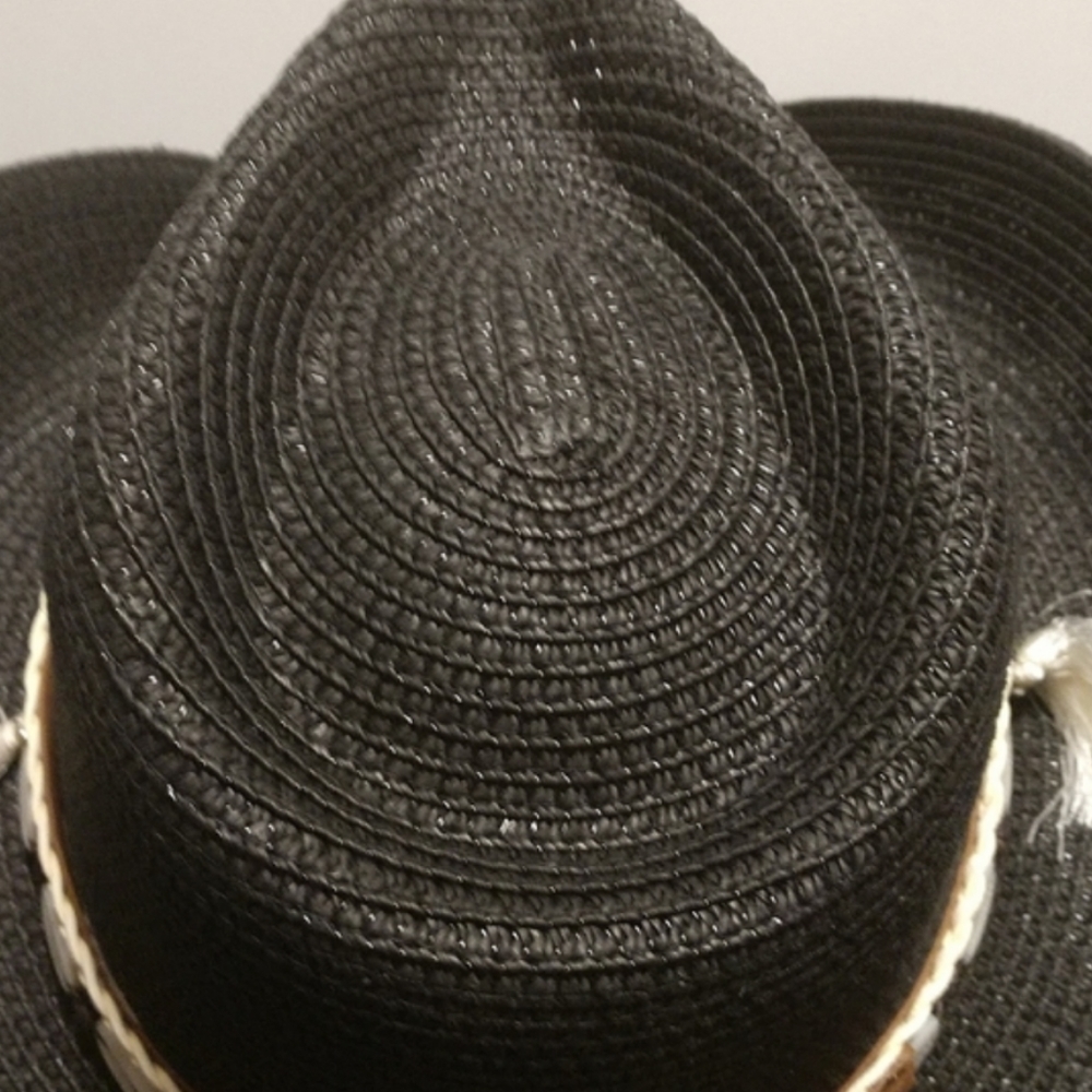 Unisex Straw Weave Western Beach Sun Hat Cowrie Cowry Shells Tassels Black Boho - Picture 11 of 14